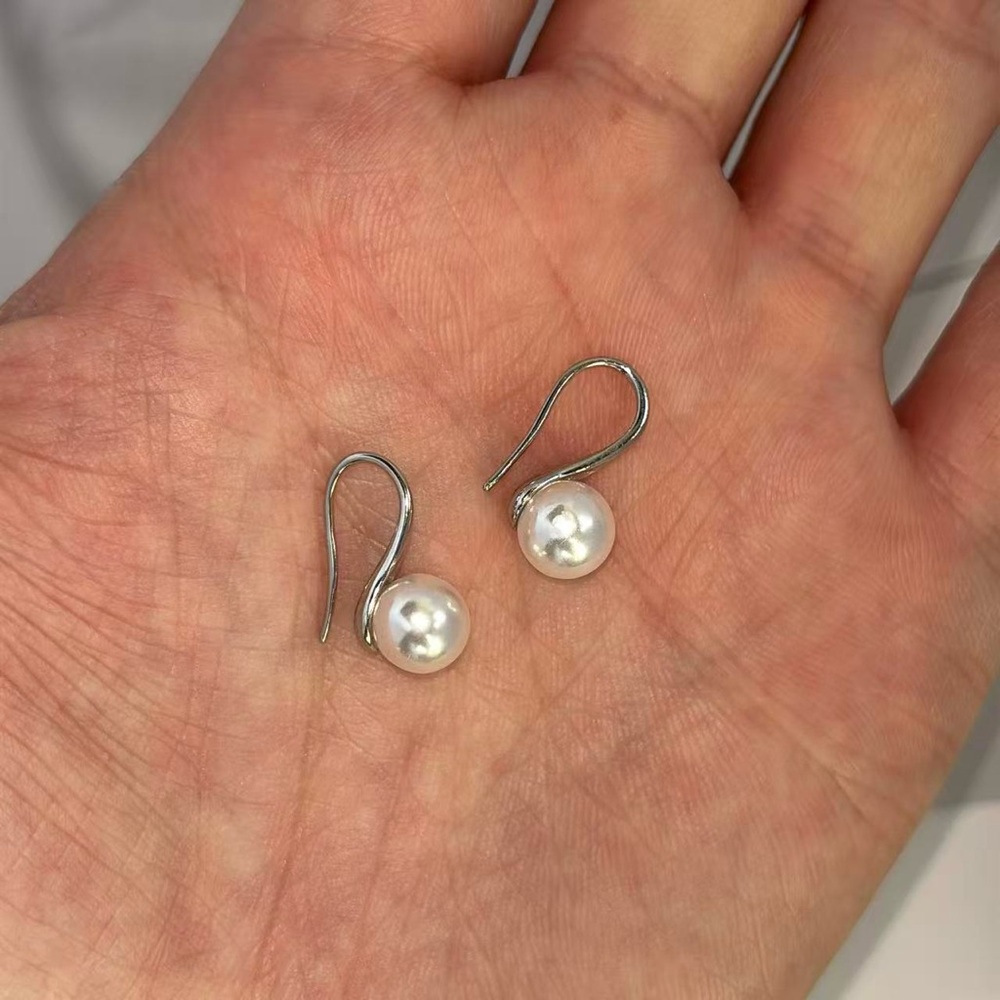 8mm White Pearl Dangle Drop Earrings for Women